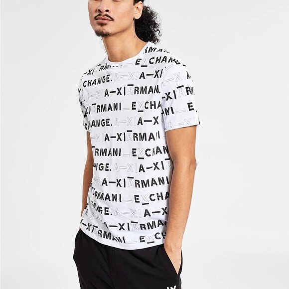 ARMANI EXCHANGE ALL OVER LOGO SS WHITE T-SHIRT NWT (L) - Picture 1 of 3